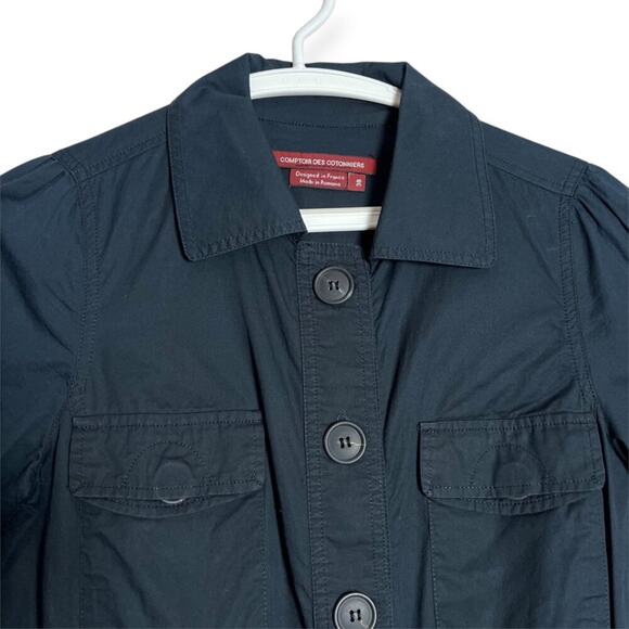 Comptoir Des Cotonniers Button Front Cotton Mini Dress FR 38 US 6 NAVY Belted SS - Picture 11 of 13